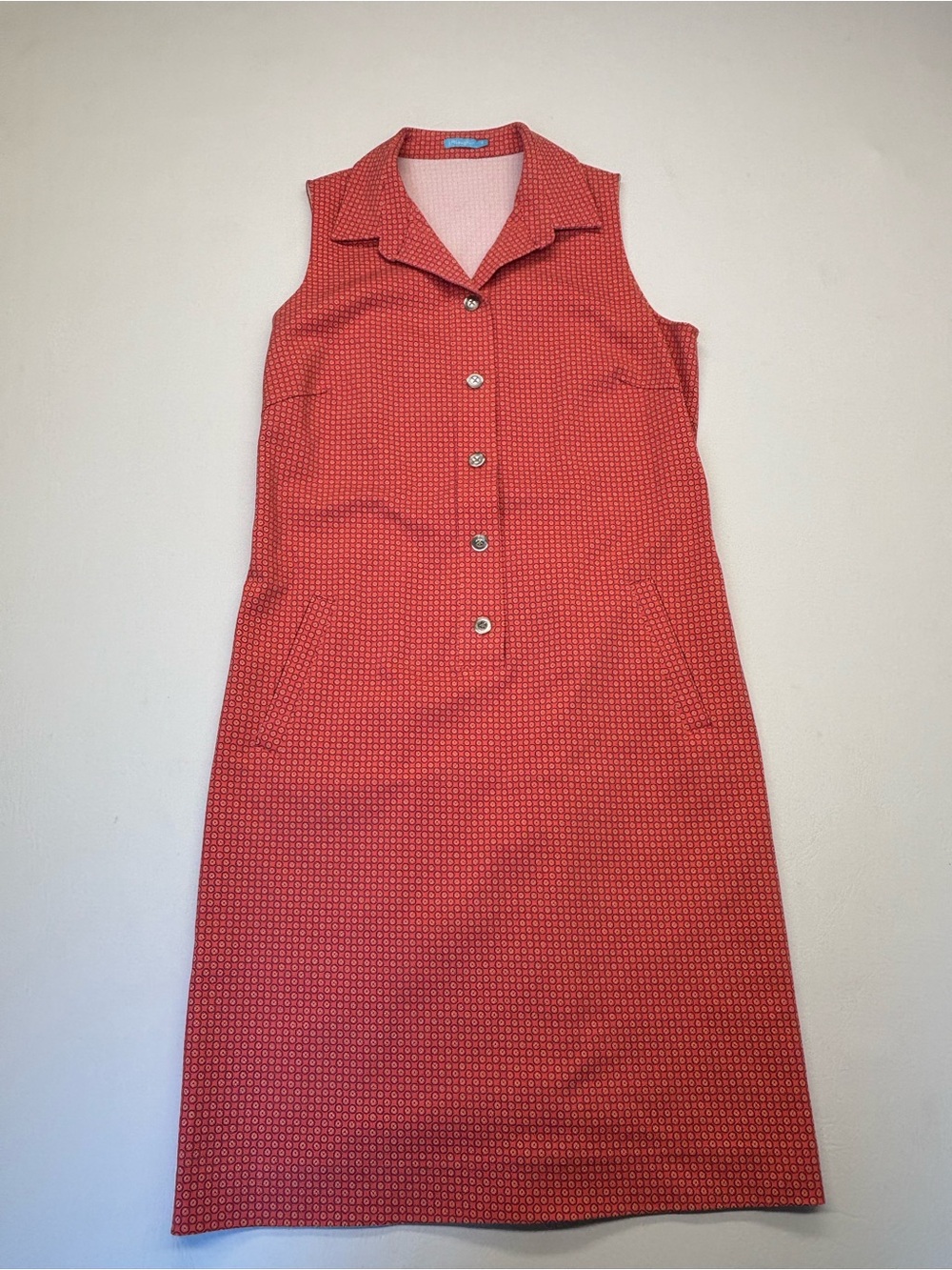 J. McLaughlin Sleeveless Collared Midi Dress in Red with Subtle Print